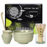 Matcha-Set, Matcha-Schale mit Ausguss, Matcha-Rührer,Matcha-Besen, Matcha-Löffel, Keramik-Matcha-Set, 4-teiliges Matcha-Tee-Set für Matcha-Liebhaber, perfekt für Matcha-Zubereitung