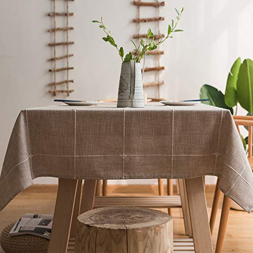 Plenmor Leinen Tischdecke Baumwolle, Leinenoptik Tischdecke Abwaschbar Table Cloth Boho Tischdecke Rechteckig für Küchentisch und Outdoor Tischtuch (A-Khaki, 250x135cm)