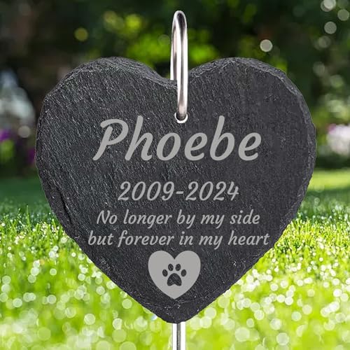 Jodimitty Grabstein Hund Katze Haustier mit Haken Pfahl, personalisierte Name & Lebensspanne & Nachricht & Muster, Grabschmuck Wetterfest Grabplatte mit Gravur Gedenkstein Tombstone 10/15/20cm (Herz)