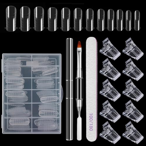 GZMAYUEN 120 Stück Dual Nail Forms Set, 12 Formen Nagelverlängerung Verlängerung Nagel Formen Nagelform mit Dual-Ended Nagel Pinsel, Nagelfeile für Polygel Extension Künstliche Nageldesign