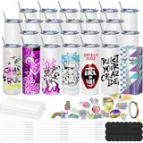 24 Stück Sublimation Rohlinge 20 oz Trinkhalm für Tassen, White Straight Bulk Edelstahl Tumbler, Sublimationsbecher für Wärmeübertragung, mit Deckel und Stroh, Schrumpffolie, einzeln verpackt