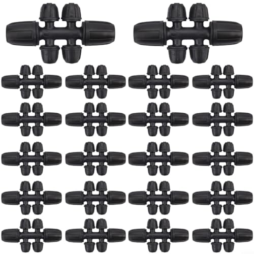 SMZhomeone 30 Stück verriegelte T-Verbindungsstücke aus Kunststoff für die meisten Marken, 8/12 mm Rohre und 4/7 mm Tropfleitung für Hochbeete, Wohnrasen und landwirtschaftliche Einrichtungen