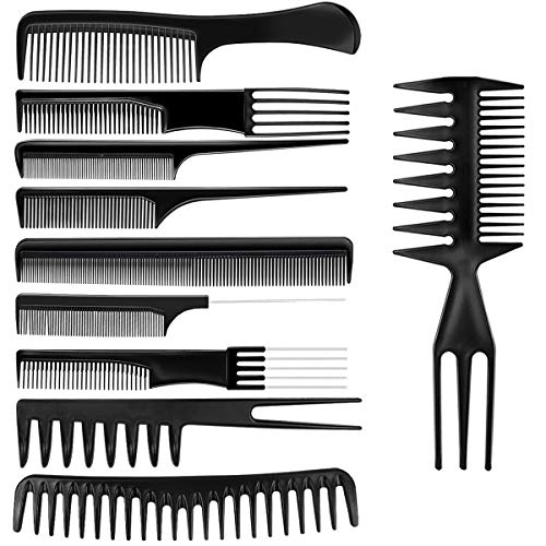 Hair Styling Kämme, Netspower 10Pcs Profi Friseur Haar Kamm Stielkamm Friseur Zubehör Geräte Set Friseurwerkzeuge mit Tragbar Tasche für Haarstylisten Barbers Salon Familie, Schwarz