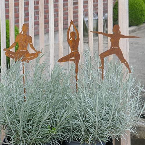 Storm's Gartenzaubereien Yoga Beetstecker 3er Set, Yoga Figuren Dekoration - Gartenstecker 3er Set 30cm in Rostoptik für Balkon oder Terrasse