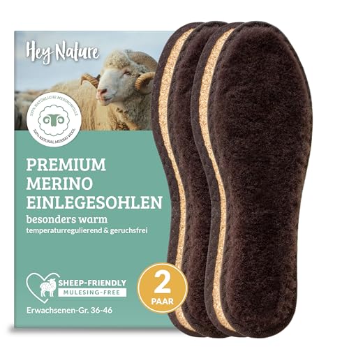 Hey Nature 2 Paar Merinowolle Einlegesohlen warm, natürliche Wärmesohlen. Mit Einlegesohlen Winter warm überstehen. Schuheinlagen Winter besser als beheizbare Einlegesohlen. Wolle statt Lammfellsohlen