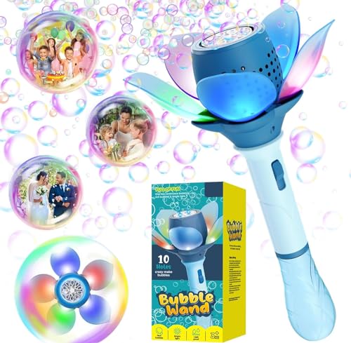 Bombble Elektrisch Seifenblasenspielzeug, Lotosblume Seifenblasenmaschine Kinder 10000+ Seifenblasen/Min mit 120ML Seifenblasenlösung/AKK/LED für Outdoor/Party/Hochzeit, Bubble (Pink) (Blue)