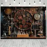aus Vintage-Hintergrundstoff mit Brauerei-, Ausrüstungs- und Uhrendesign, geeignet für Geburtstage, Feiertage und Partys 240X180cm