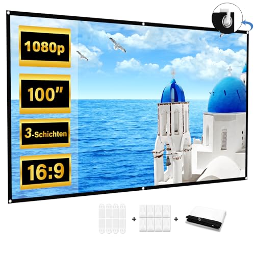 Beamer Leinwand 100 Zoll Faltbare, Tragbare Leinwand Beamer Aultra Thin und hohe Auflösung für Heimkino Indoor Outdoor School Party
