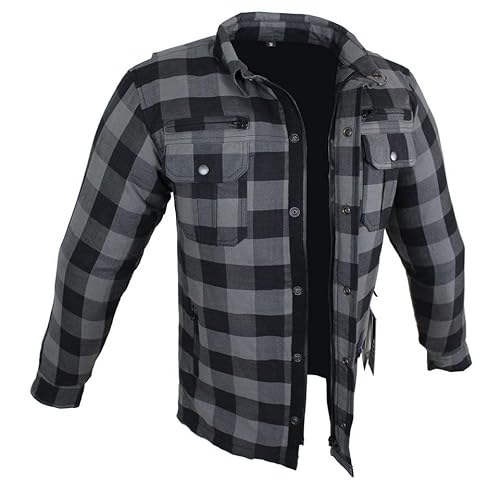 ALPHA SPEEDS Motorradhemden Biker Hemdjacke Wasserdicht & Winddicht Motorrad Kariertes Hemd mit Protektoren Jacke Flanell Lumber Aramid (DE/NL/SE/PL, Alphanumerisch, XL, Regular, Regular, Grau)