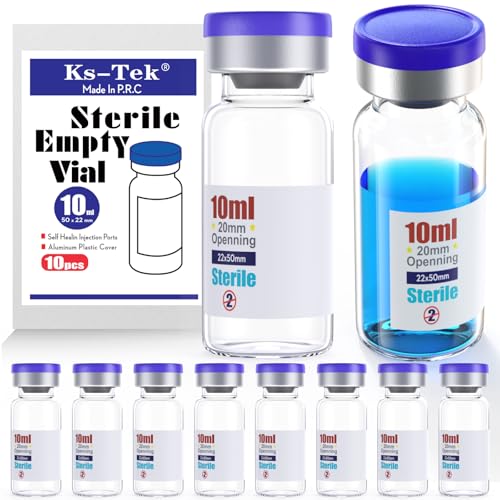 Ks-Tek Sterile leere Ampullen mit selbstheilendem Injektionsanschluss, mit abklappbarer Aluminiumkappe, sterile Verpackung (10 ml, 10 Stück)