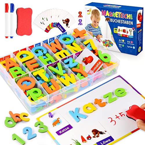 Jinxful Lernspiele ab 3 4 5 6 7 Jahre, Magnetische Buchstaben und Zahlen für Kinder Junge Mädchen Lernen Geschenk Montessori Spielzeug (199 Stück)