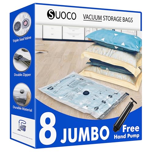 Vakuumbeutel für Kleidung 8 Jumbo（100×70 cm） Vakuumierbeutel Aufbewahrungsbeutel mit Luftdichtem Ventil und Handpumpe Kompressionsbeutel für Kleidung,Bettdecken,Bettwäsche,Kissen