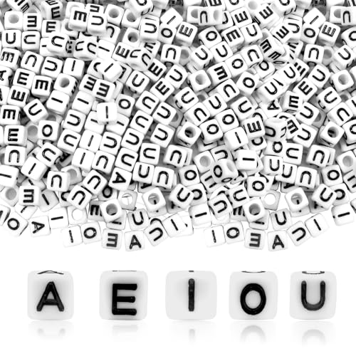 TOAOB 500 Stück 6 x 6 mm Buchstabenperlen Vokale Schwarz Buchstabenperlen A E I O U Acryl Spacer Perlen für Schmuckherstellung