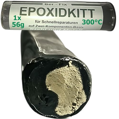 Ber-Fix 56g Epoxidkitt 2K Knetmetall – Hitzebeständig bis 300°C | Wasserdicht & schnellhärtend | Reparaturknete für Metall, Holz, Keramik | Modellierbare Reparaturpaste statt Flüssigmetall