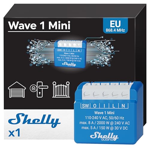 Shelly Wave 1 Mini | Z-wave Smart Schalter Relais | 1 Kanal 8 A mit Potentialfreie Kontakte | Lichtschalter und Garagentoröffner | Geringer Stromverbrauch | Z-Wave-Gateway erforderlich