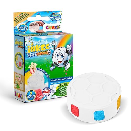 INKEE Foamy Football | Fußballform Kinder Badebombe mit 3 Farben , Pop-Corn Duft , 60g