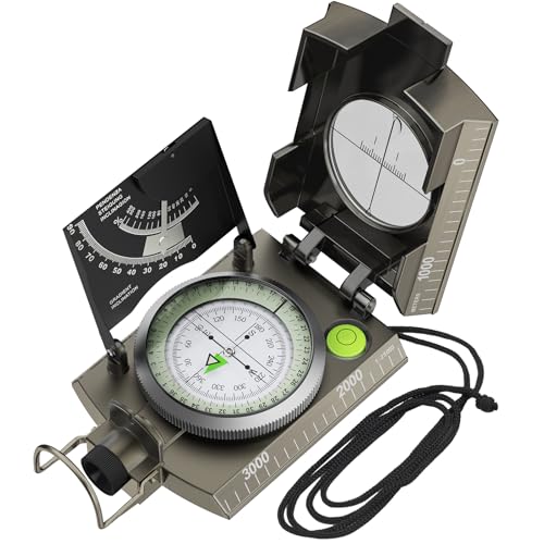 Proster Kompass Navigation -Proster Militär Marschkompass Professioneller Taschenkompass Peilkompass Kompass Compass mit Klinometer Tragschlaufe Tasche für Jagd Wandern und Aktivitäten im Freien