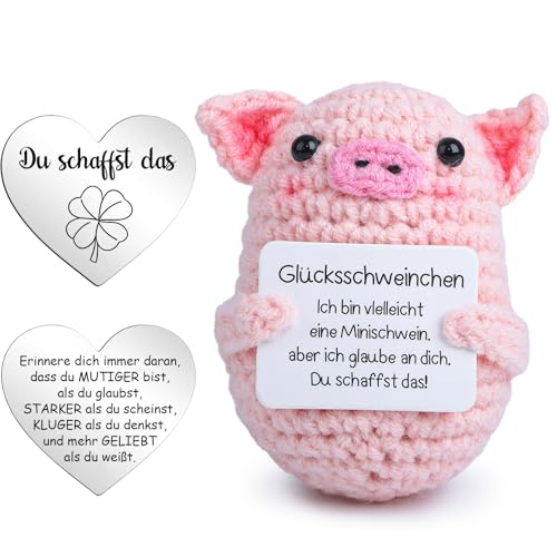Aonveki Pocket Hug Glücksschweinchen, Kreative Strickwolle Positive Schwein und Kleine Umarmung Glücksbringer, Mutmacher Geschenk, Glücksbringer Prüfung Geschenk