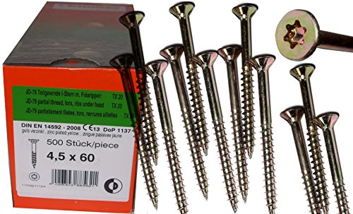 Torx Spanplattenschrauben 4,5 x 60 mm, Dresselhaus JD79, I-Stern, 500 Stk/Paket