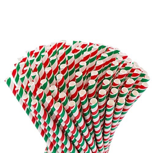 Papier Strohhalme lang Italia Design, 100 Stück, 23 cm lang, 7mm Ø. Strohhalm Italien italienische Flagge, tricolore, biologisch abbaubar, Umweltfreundlich Einweg Trinkhalm (Lang)