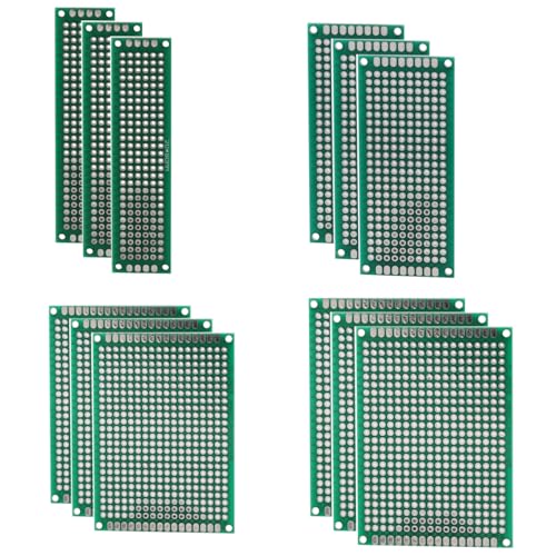 Heevhas Universalplatine doppelseitige Leiterplatten Universelle Leiterplatte Lochrasterplatine Lochrasterplatte PCB 2x8 3x7 4x6 5x7cm Prototyp Kits PCB Board (Jede Größe 3 Stück, insgesamt 12 Stück)
