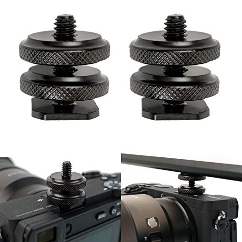 Stativgewinde für Blitzschuh, 2 Pack, 1/4" Zoll Gewinde, in schwarz, aus Metall, Blitzschuhadapter mit Montageplatte, Blitz Schuh Halter, Blitzschuh Halterung, Hot Shoe Adapter, Adapter Blitzschuh