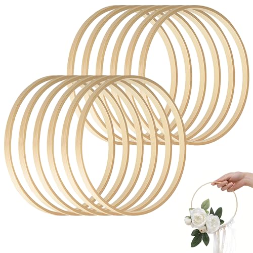 SRTSTR 12 Stück Holzringe zum Basteln 15cm Traumfänger Ringe Holzringe Makramee Ringe Holzreifen zum Basteln Bambus Floral Hoop für Blumenkranz Hochzeitskranz Deko und Wandbehang DIY Handwerk
