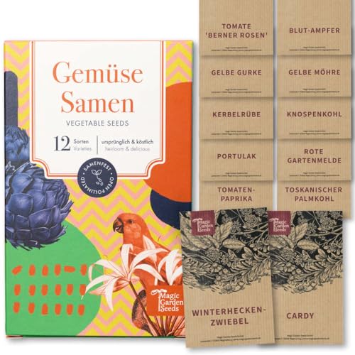 Magic Garden Seeds - 12 samenfeste Gemüsesamen für Garten, Hochbeet & Balkon - alte Sorten - traditionell & wohltuend - Einsteiger Saatgut Set für den Gemüsegarten - Gemüse Samen Set