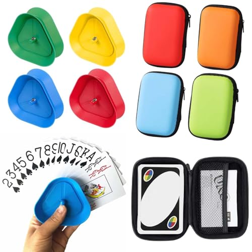 4 Stück Kartenhalter Kinder Und 4 Stück Spielkarten Box, Kartenhalter Spielkarten, Robuste Kartenbox Spielkarten, Freisprech Kartenständer Für Senioren Und Kinder, Perfekte Kombination