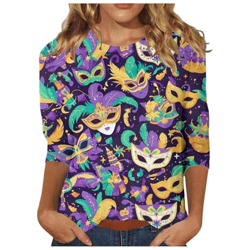 Karneval Kostüm Tshirt Fasching - Erwachsene Pärchen 2025 Gruppenkostüme Lustig Oversize 3/4 Ärmel Festival Outfit Venezianische Maske Kostüm Damen