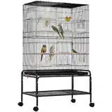 Yaheetech Vogelkäfig groß, 79 × 49 × 134,5 cm, Vogelvoliere mit 3 Sitzstangen, Papageienkäfig mit 6 Türen, Käfig für Wellensittich, 4 Futternapf, Schmutzwanneneinsatz, Schwarz