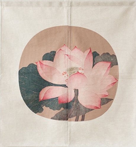LIGICKY Japanischer Stil dick Leinen Noren kurz Vorhang Türvorhang Raumteiler Tapisseri für die Heimtextilien 85x90cm (Chinesisch Jahrgang Lotus Blume)