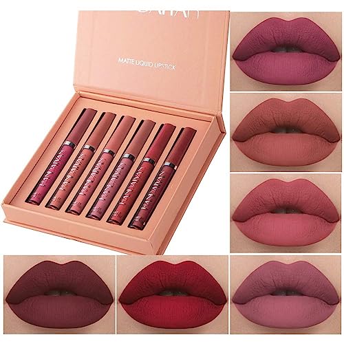 6 Stück matt flüssiger Lippenstift Nude Lipstick Waterproof Long Lasting Non Fading Natural Color Makeup Gift For Women (Set A)