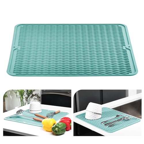 KitchenRaku Abtropfmatte40x45cm, Geschirr aus Silikon hitzebeständiges rutschfestes Abtropfmatte Spüle,Spülmatte Abtropfunterlage,Tischset