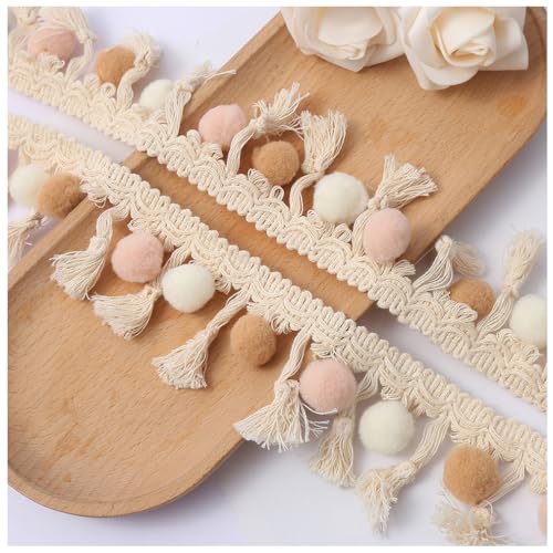 Wisafory 5 Meter Pompon Borte Fransenband Bommelborte Fransen Quasten Trim Bommelband Pompon Ball Fransenbesatz Band Pomponborte Pompoms Zierborrte Pomponband Zubehör für DIY Handwerk