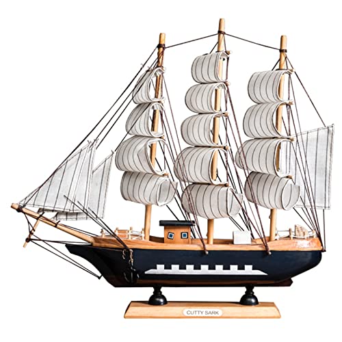 SYFUNLV Segelboot Modell Dekoration,Holz Segelboot Modell,Vintage Segelboot Modell,32×6×30cm Schiffsmodell im mediterranen Stil, Handgefertigt, für Geschenke und Schreibtisch Deko (Stil 1)