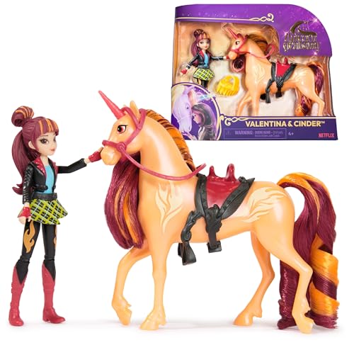 Unicorn Academy Valentina und Einhorn Cinder Set - ca. 12 cm große Originalfiguren zur beliebten Netflix Serie mit zwei Accessoires und Haarbürste für kreatives Rollenspiel, für Kinder ab 4 Jahren