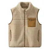 ANIMQUE Kleinkind Polar Fleece Gilet Verdicken Jungen Mädchen Kinder Ärmellos Stehkragen Schwirren Jacke Eltern-Kind Oberteile Farbblockiert Taschen Oberbekleidung, Khaki 120