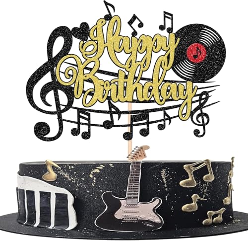 1 Stück Musik Noten Cake Topper Glitzer Schwarz Musical Symbol Tortendeko Rock Musik Kuchen Deko für Konzert Thema Baby Shower Hochzeit Geburtstag Party Kuchen Dekoration