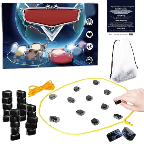 Magnetisches Schachspiel, Pädagogisches Steinbrettspiel mit 20 Magnet Steine Spielseil, Partyzubehör für Familientreffen und Reiseschach-Set für Erwachsene Kind(Capybara Box) (Rennwagen)