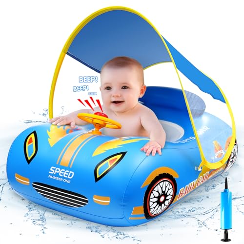 ZZXLOPEZ Schwimmring für Kinder, Schwimmhilfe mit Abnehmbarem Sonnendach, Schwimmreifen für Kinder Verstellbarer Sicherheitssitz, Swimming Float für Kinder, Schwimmreifen Spielzeug für 12-48 Monate