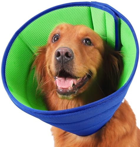 Halskrause Hund Weich, Hundekragen Leckschutz, Atmungsaktive Halskrausen für Hunde, Einstellbarer Schutzkragen Leckschutz Hund, Leicht Halskragen Hunde(Size 5, Blau)