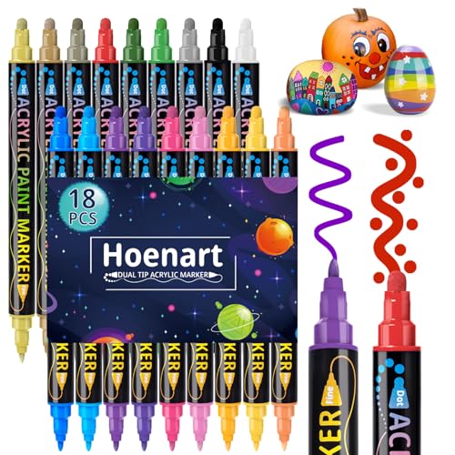 Acrylfarben stifte, Acrylstifte für Steine Wasserfest 18 Farben Dual Tip Tifte für Steine Bemalen, Multimarker Doppelspitze Acryl Permanent Marker für Holz, Leinwand, Glas, Papier, Fotoalbum