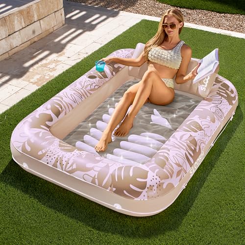Sloosh 70" x 46"/1.78m*1.16m aufblasbarer Sonnenpool, Luftmatratzte Pool, Sonnenbad mit abnehmbarem Kissen, persönlicher Luftmatratze Wasser für Erwachsene, Sommerspaß, Wasserparty-Goldenes Weiß