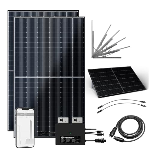 flex-energie Balkonkraftwerk Komplettset 900Wp I 2x450Wp Solarmodule, Envertech EVT800-B Wechselrichter, Universalaufständerung & 5m Kabel I Bifaziale Solaranlage für Stromgewinnung von Zuhause