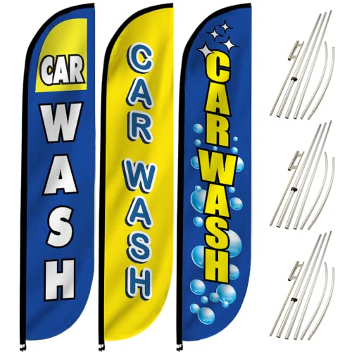 LookOurWay 30 m hoch, Autowäsche, Federflagge, Banner für Geschäftswerbung, 3 Stück: inklusive 3 Bannerflaggen, 3 Teleskopstangen-Sets und 3 Erdspießen (10M1200045, 10M1200111, 10M1200 0046)