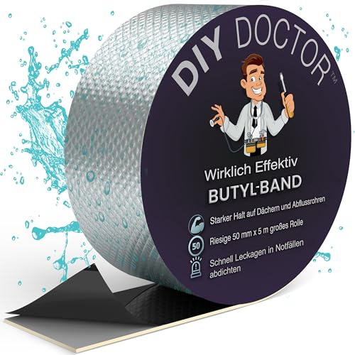 DIY Doctor Butylband – 50mm x 5m – Aluminium Wasserdichtes Reparaturband für Dachlecks – Robustes Outdoor-Dichtungsband