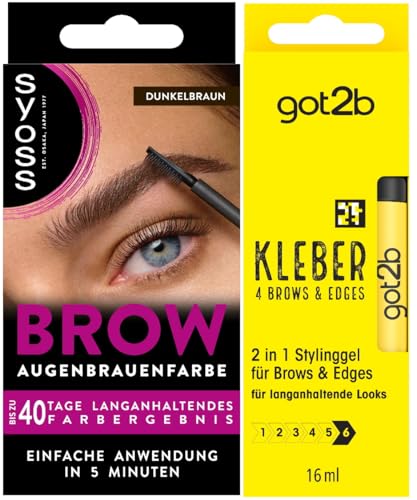 Syoss Augenbrauen Kit Augenbrauenfarbe 4-1 Dunkelbraun Stufe 3 (17 ml) für einen natürlichen Look & got2b Kleber 4 Brows & Edges (16 ml), 2in1 Brow Gel & Haar Mascara, Stylinggel