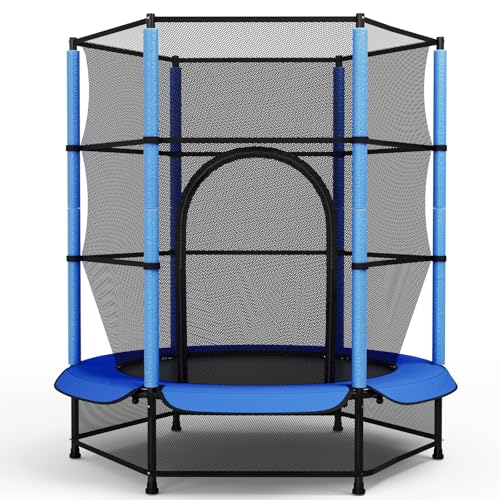 Trampolin für Kinder Outdoor/Indoor Ø140cm Mit Sicherheitsnetz - Gartentrampolin für Training & Unterhaltung - Bis 50 kg - Spielzeug Geschenk (Blau)