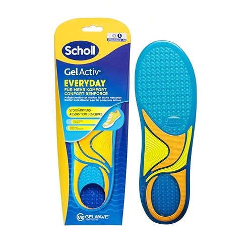 Scholl GelActiv Everyday Einlegesohlen für Männer, Den ganzen Tag komfortable Füße, Memory Foam-Dämpfung und GelWave-Technologie passen sich den Füßen an und bietet höchsten Komfort, Größe 41-46